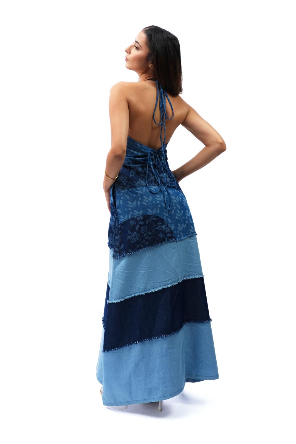 Bloom Panelled | Upcycled laser print maxi dress