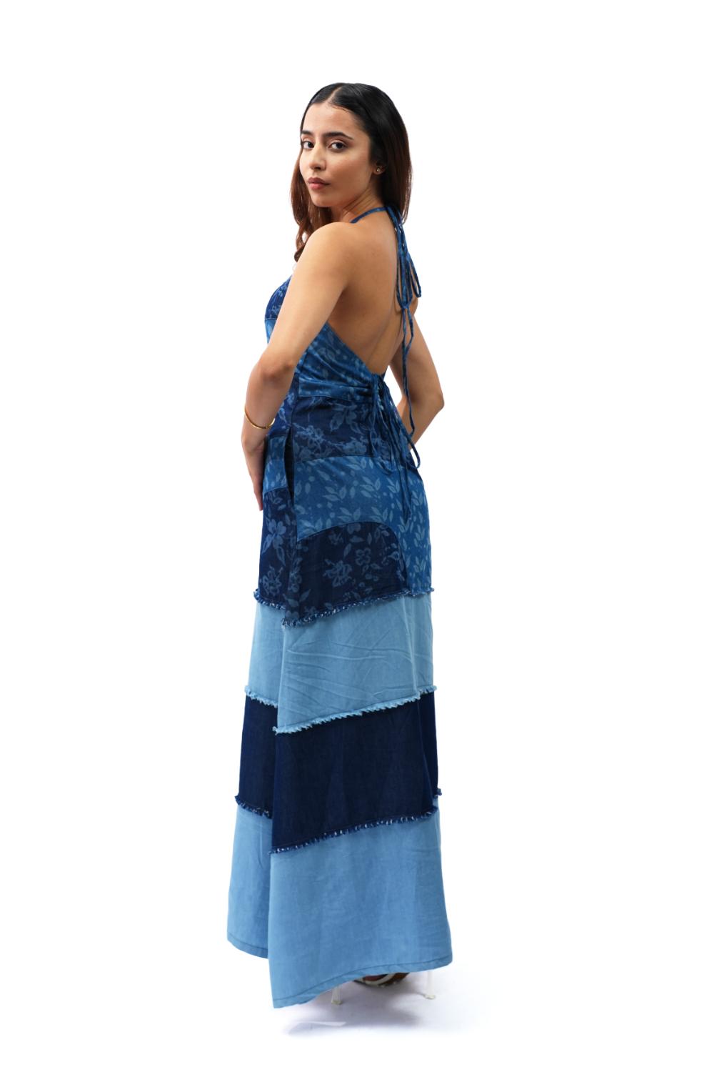Bloom Panelled | Upcycled laser print maxi dress