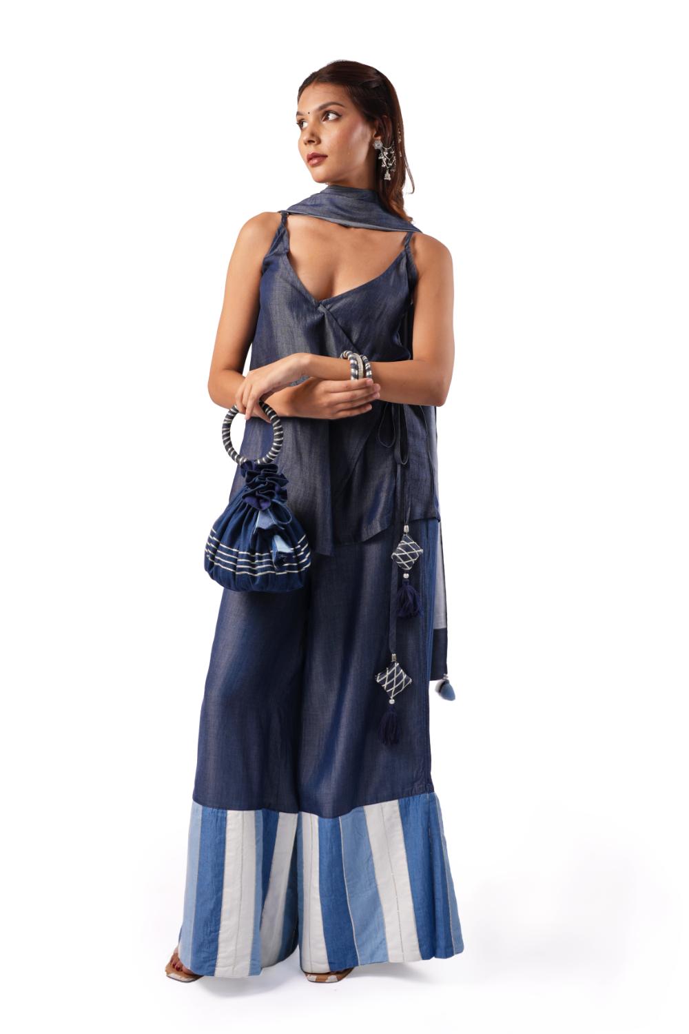 Indigo Jaal | Denim Sharara Set - Made to Order