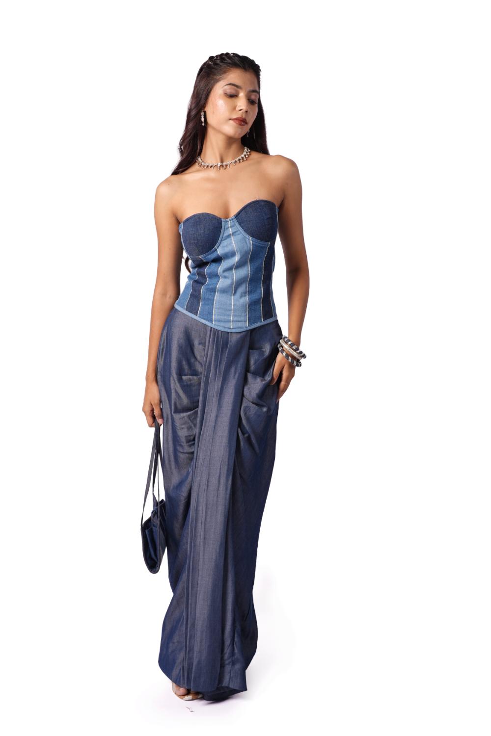 Blue Contour | Denim Blouse for Saree - Made to Order