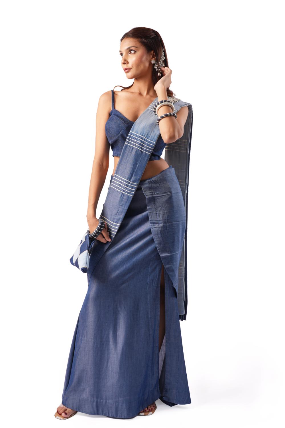 Pleated Ombre | Denim Dupatta - Made to Order