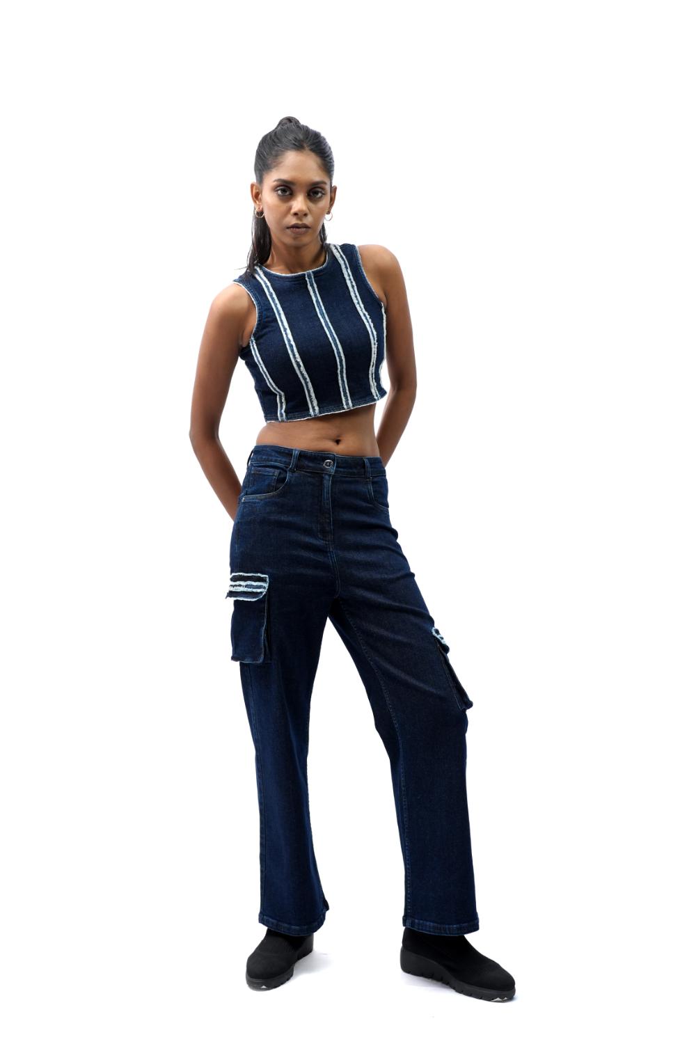 Indigo Utility | Cargo pocket highrise straight fit jeans