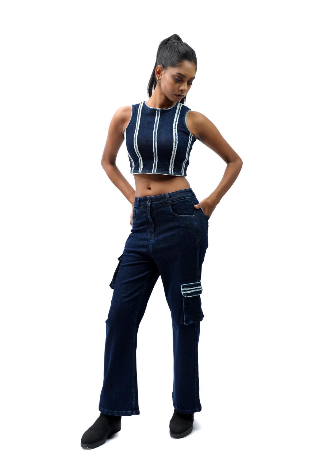 Indigo Utility | Cargo pocket highrise straight fit jeans