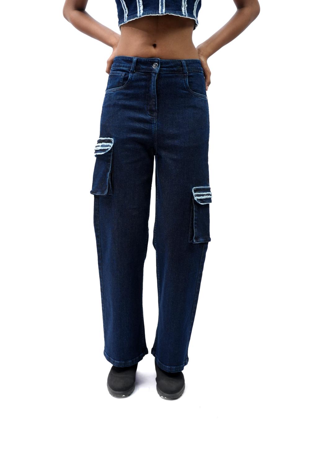 Indigo Utility | Cargo pocket highrise straight fit jeans