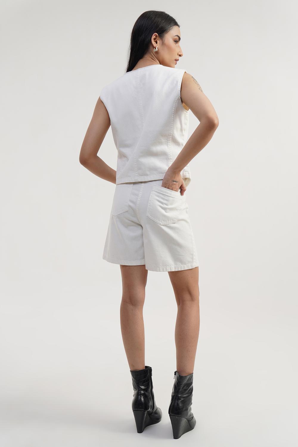 Ivory Thread | Women White Denim Shorts