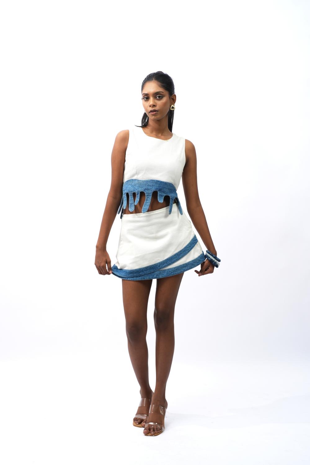 Neo Upcycle top|Offwhite Denim Crop Top With Denim Wave Hem