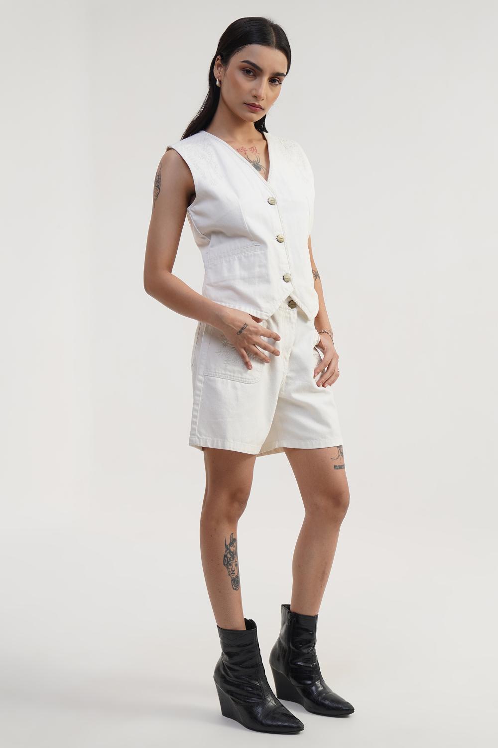 Ivory Thread | Women White Denim Top