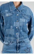 Light Blue Crop Jacket in 100% Cotton Denim – Minimal Style