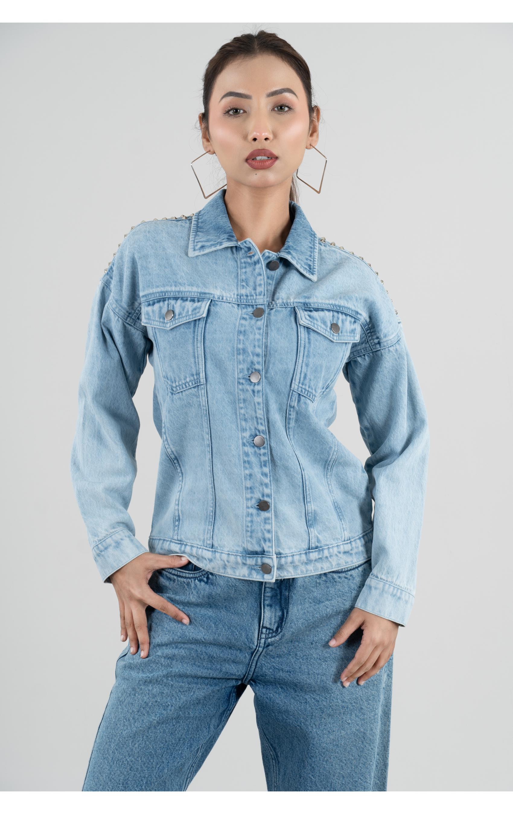 Studds Design Jacket Ice Blue Denim Jacket Acid Wash Cotton
