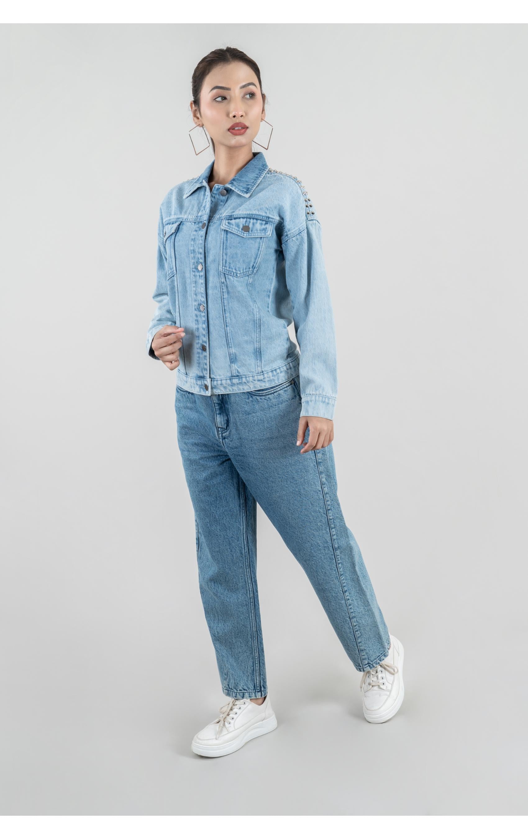 Studds Design Jacket Ice Blue Denim Jacket Acid Wash Cotton