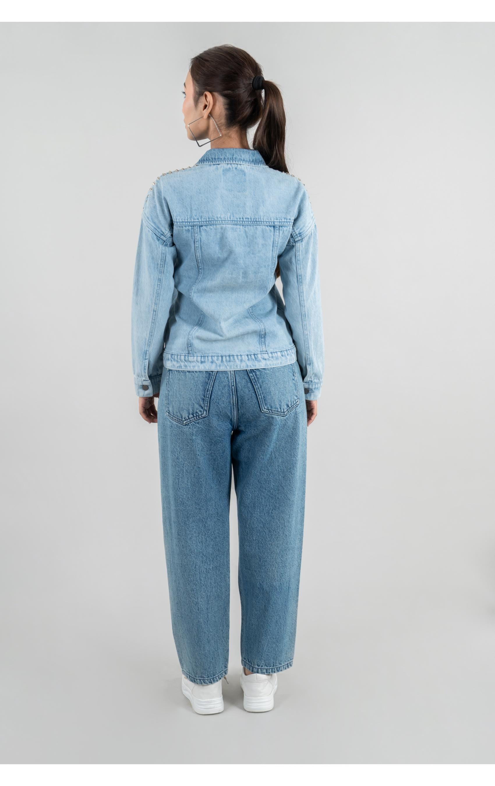 Studds Design Jacket Ice Blue Denim Jacket Acid Wash Cotton