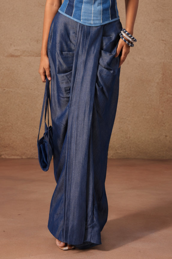 Indigo Fall | Denim Draped Skirt - Made to Order