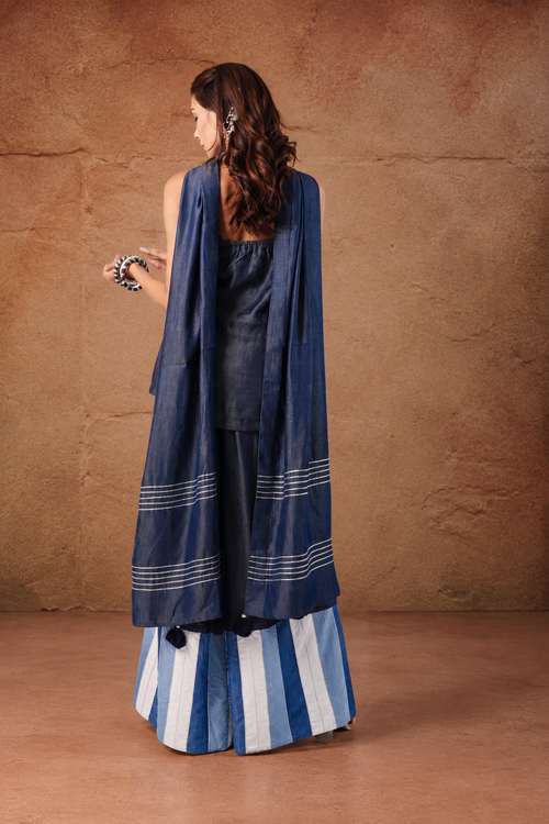 Azure Panels | Women Denim Sharara - Made to Order