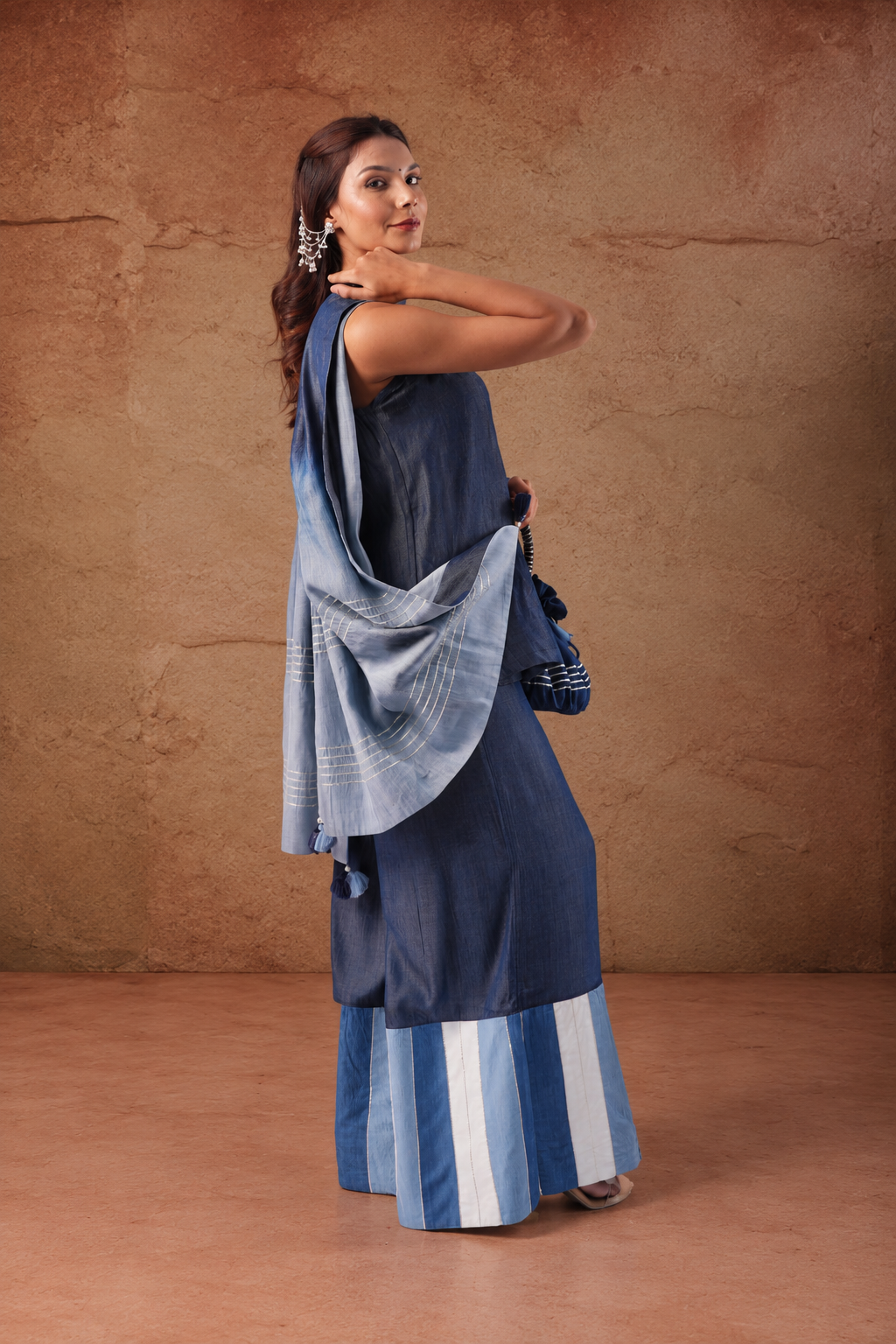 Indigo Jaal | Denim Sharara Set - Made to Order