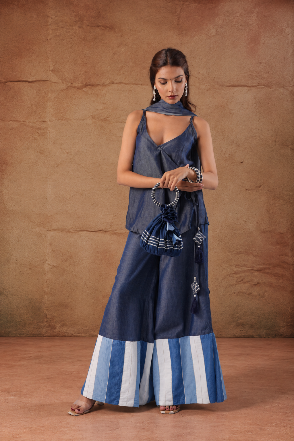 Indigo Jaal | Denim Sharara Set - Made to Order