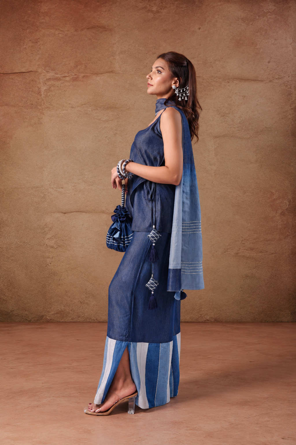 Indigo Jaal | Denim Sharara Set - Made to Order