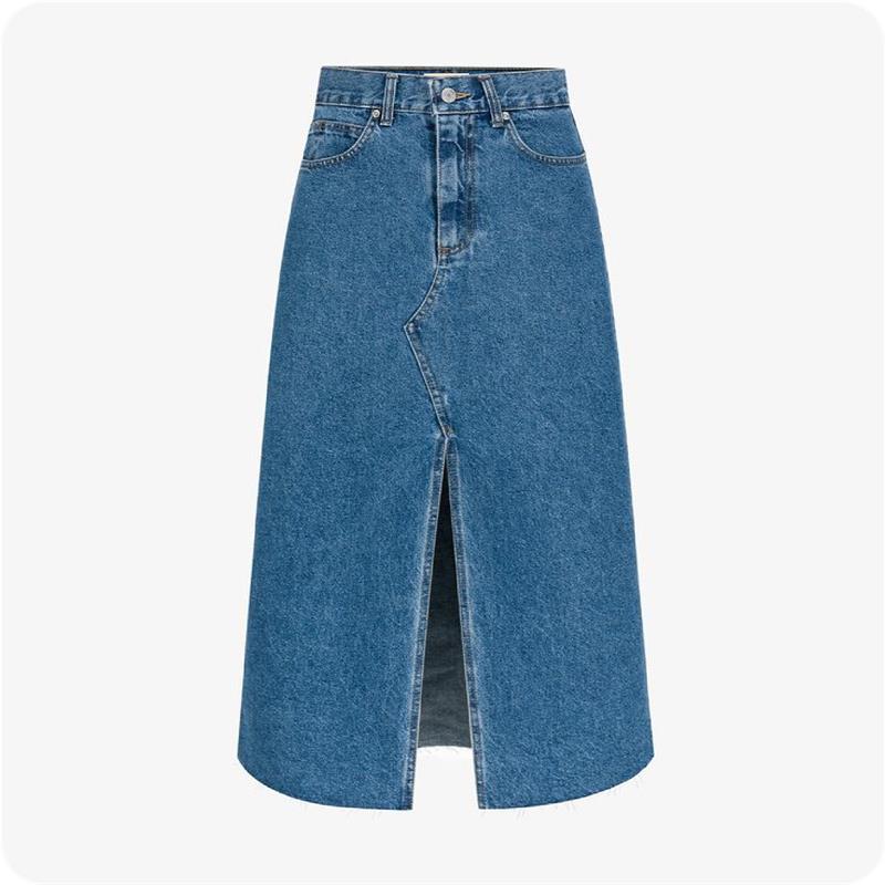 Stylish high waist denim mini skirt with button front, perfect for women seeking trendy mini denim skirts.