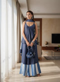 Indigo Jaal | Denim Sharara Set - Made to Order: Elegant Indoor Statement